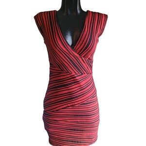 Le Chateau red/black bandage striped bodycon dress M